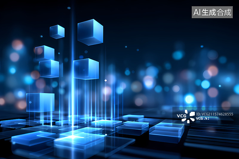 【AI数字艺术】蓝色方块悬浮科技背景图片素材
