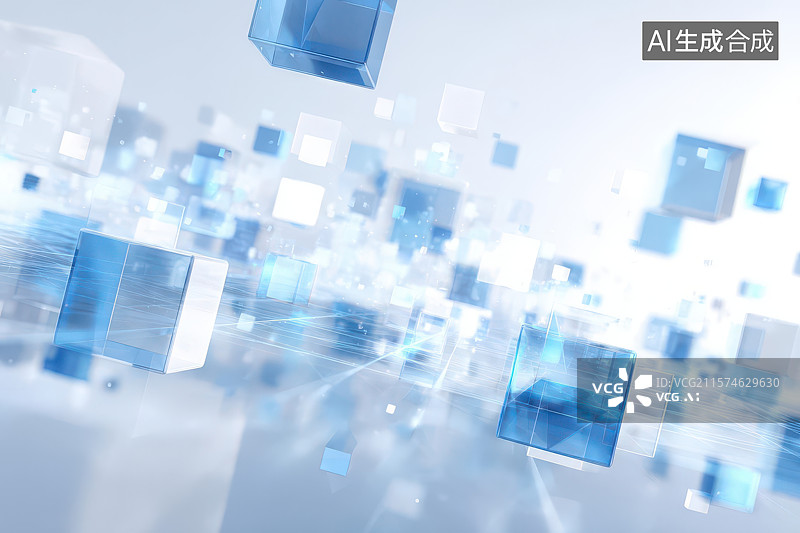【AI数字艺术】蓝色立方体悬浮科技感背景图片素材