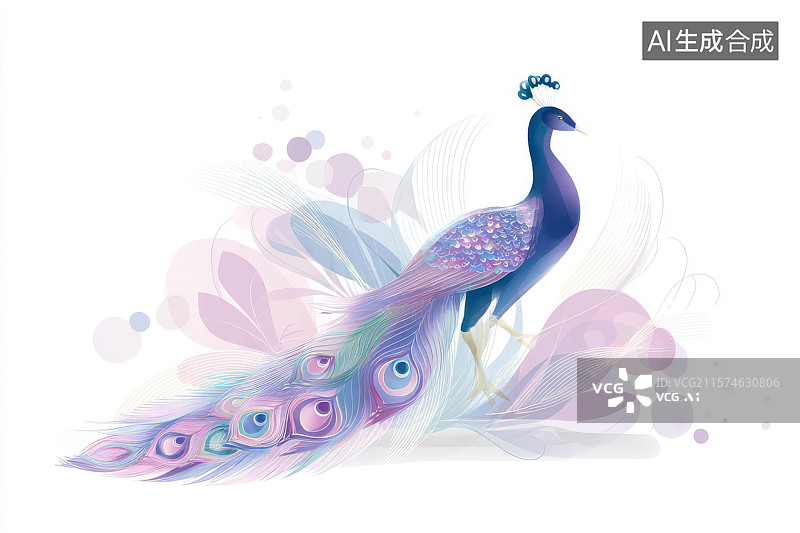 【AI数字艺术】梦幻紫孔雀云雾艺术插画图片素材