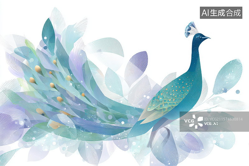 【AI数字艺术】梦幻紫孔雀云雾艺术插画图片素材