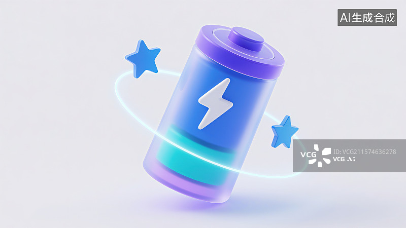 【AI数字艺术】3D立体卡通毛玻璃质感电力电池图片素材