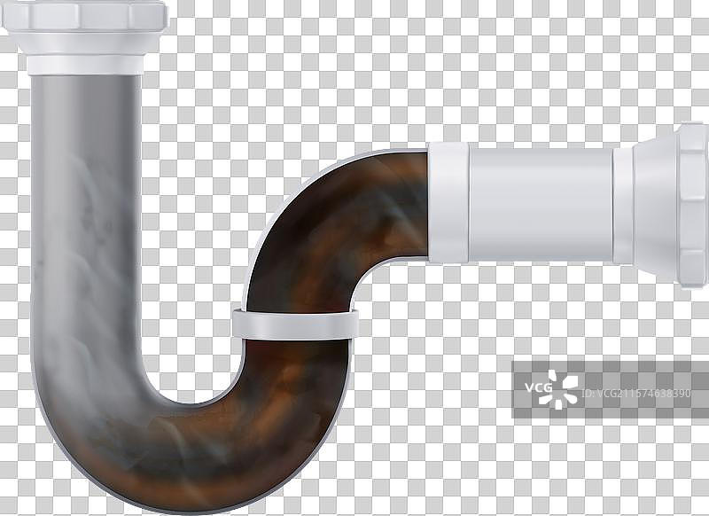 塑料水槽排水管中的堵塞和水图片素材