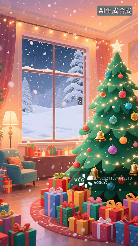 【AI数字艺术】温馨圣诞节插画图片素材