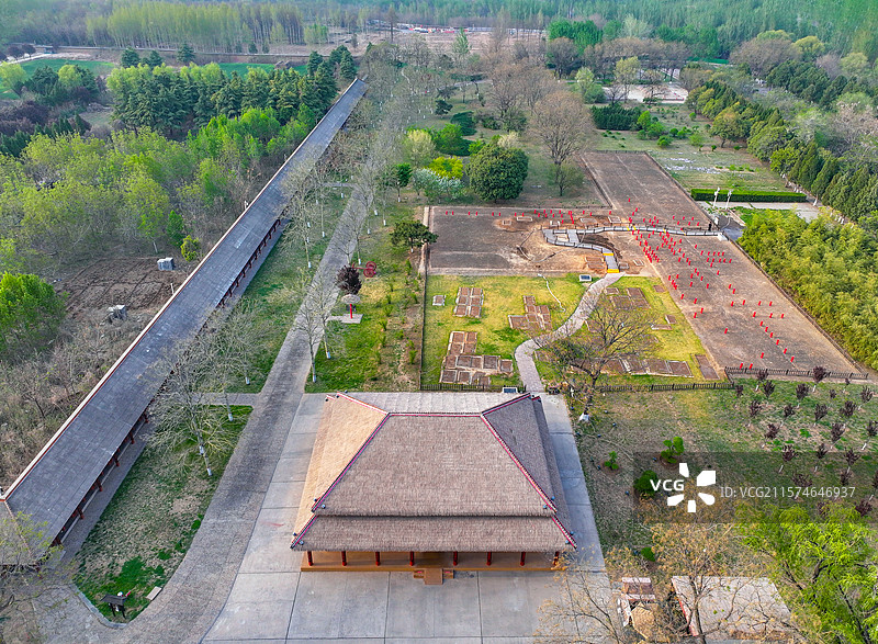 河南省安阳市世界文化遗产殷墟宫殿宗庙遗址航拍图片素材