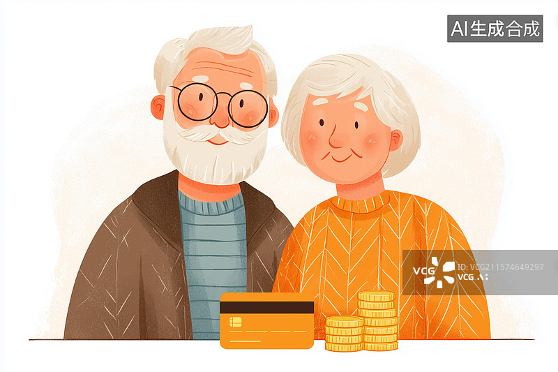 【AI数字艺术】老年养老金概念插画图片素材