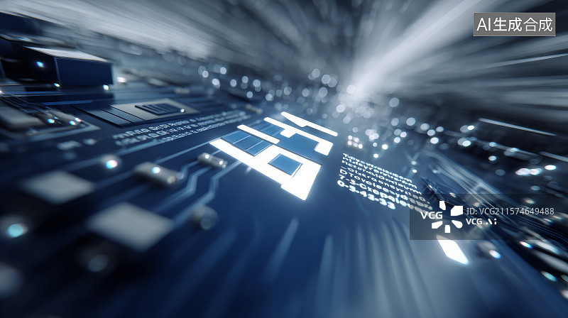 【AI数字艺术】高速数据流动中的芯片特写与信息通道图像图片素材