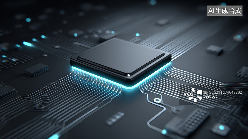 【AI数字艺术】芯片表面穿梭数据通路的未来数字平台图像图片素材