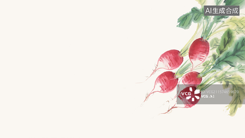【AI数字艺术】红皮萝卜水墨画背景居右图片素材