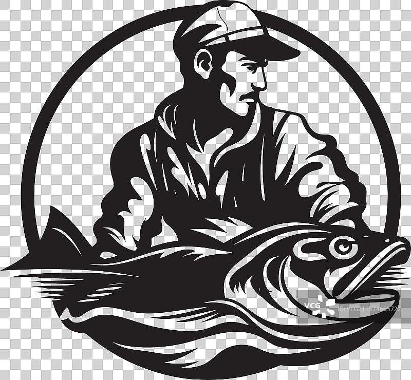 渔夫标志与日出，象征着希望和图片素材