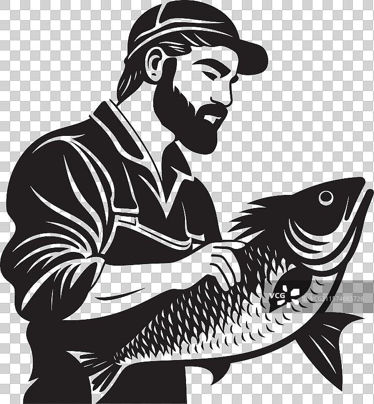 渔夫标志与日落倒影图片素材