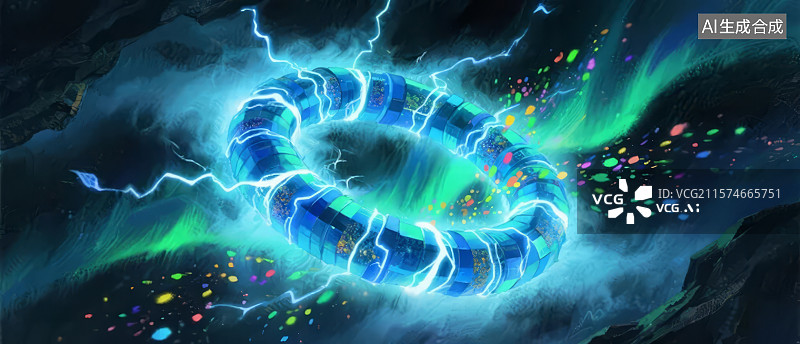【AI数字艺术】电光环绕的神秘光环图片素材