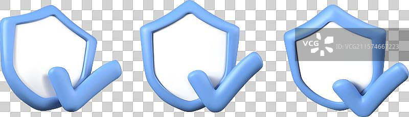 3D 空盾牌与勾号符号图片素材