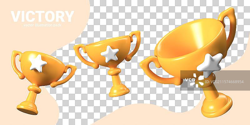 3D金色奖杯，搞笑游戏风格的珍贵奖品图片素材