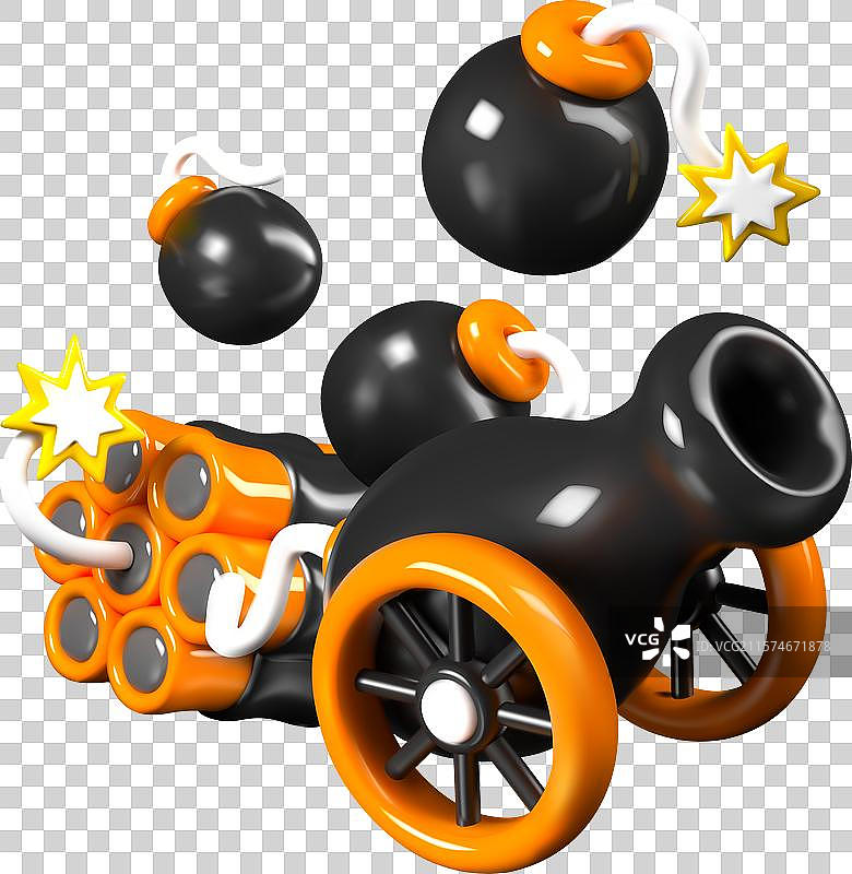 3D轮子炮、炮弹和炸药棒图片素材