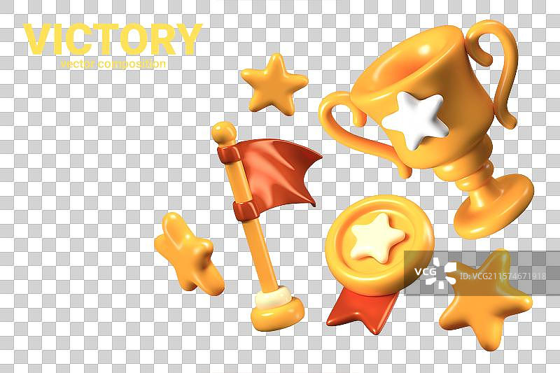 红色背景上的三维胜利符号组合图片素材