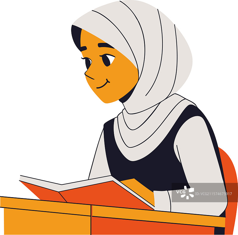 戴头巾的学生在阅读书籍图片素材