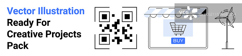 二维码在线商店与风力涡轮机图片素材