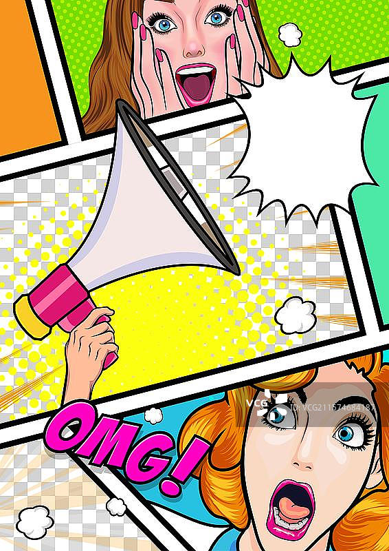 手握复古波普艺术风格的扩音器图片素材