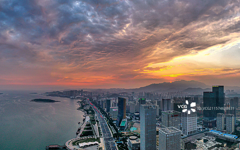 青岛西海岸唐岛湾夕阳图片素材