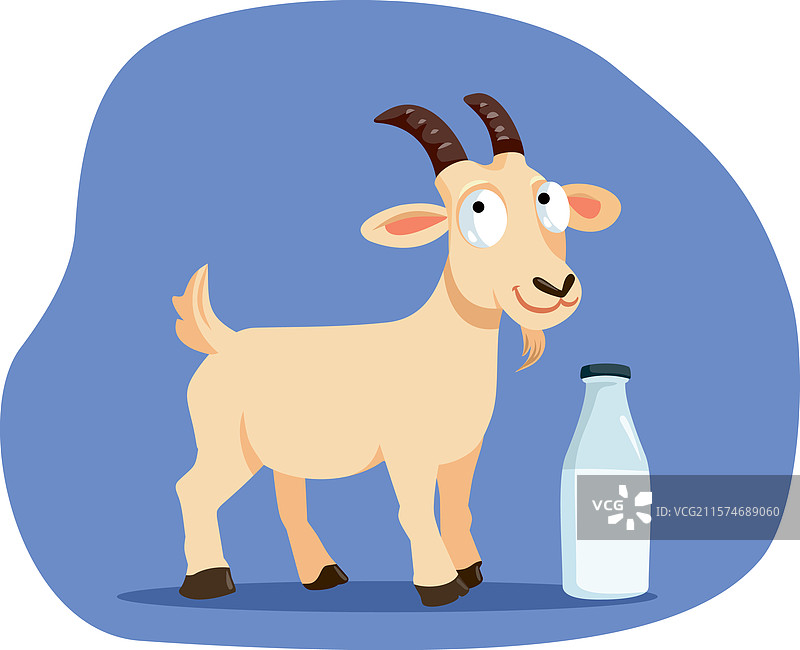 卡通山羊站在一瓶牛奶旁边图片素材
