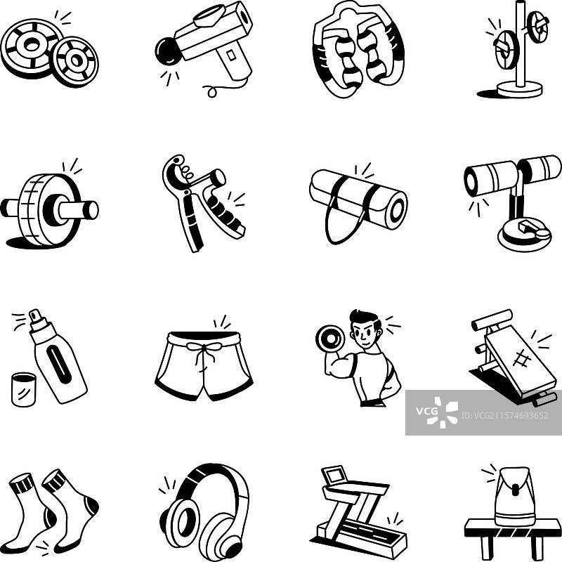 手绘健身器材图标合集图片素材