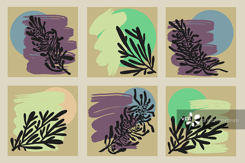 手绘极简抽象植物当代艺术图片素材