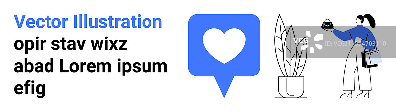 女人在植物旁边手持礼物，旁边有一个心形装饰。图片素材