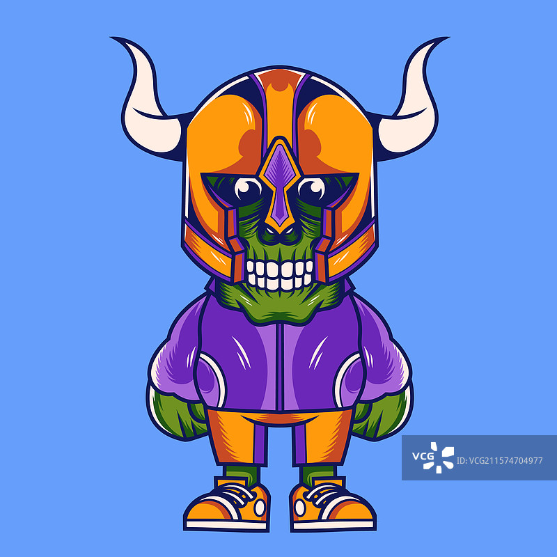 卡通骷髅维京人吉祥物角色设计图片素材
