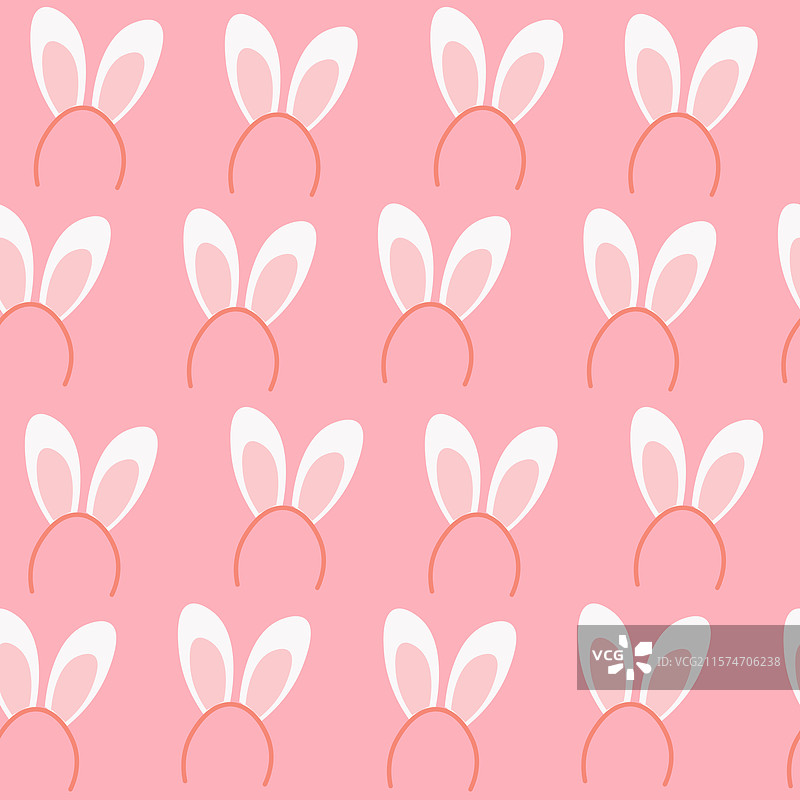 粉色背景上的兔耳头带无缝图案图片素材