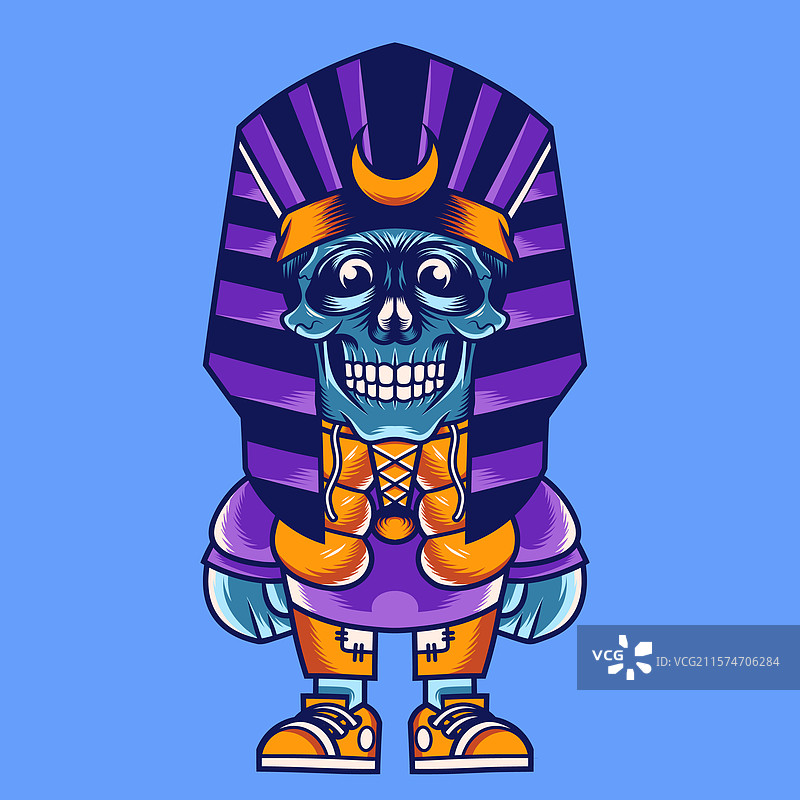 卡通埃及骷髅吉祥物角色设计图片素材