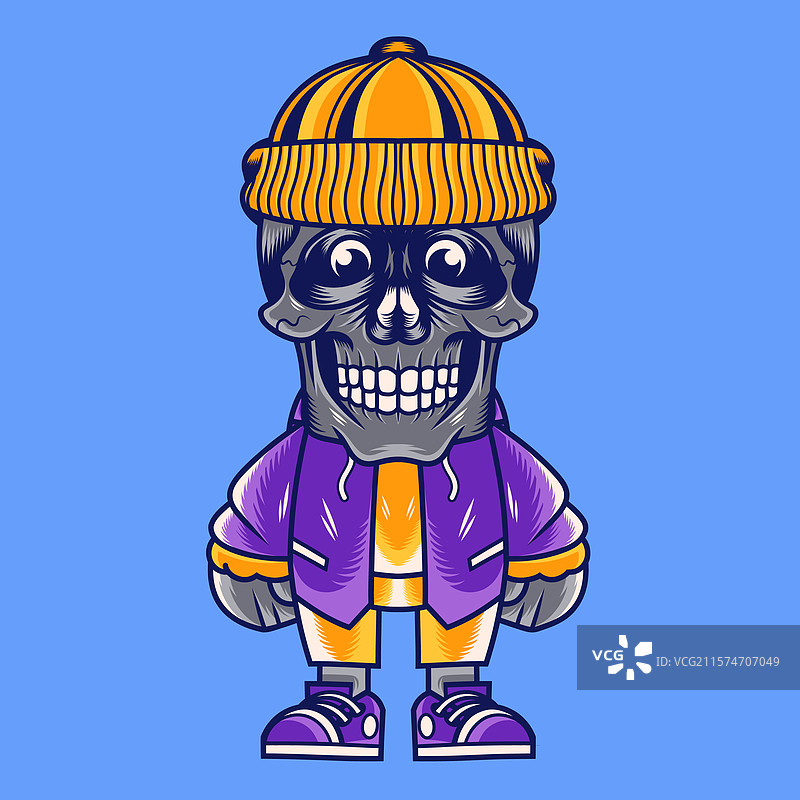 卡通骷髅角色设计，戴着毛线帽图片素材
