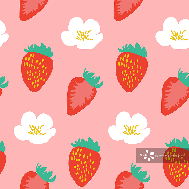 彩色草莓和花卉图案在柔和的背景上图片素材