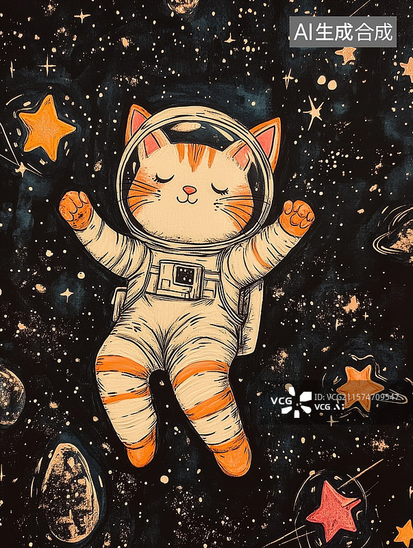 【AI数字艺术】太空中的宇航员猫图片素材