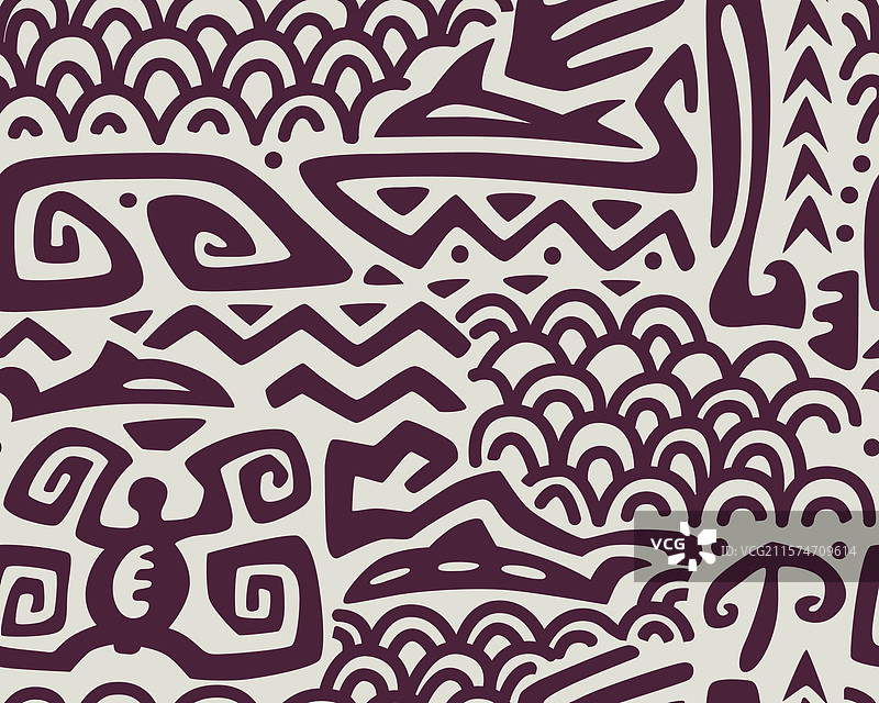 波利尼西亚图案提基无缝图案阿兹特克风格图片素材