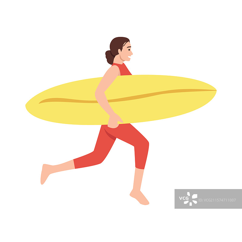 冲浪者奔向海洋，手里拿着一个明亮的冲浪板图片素材