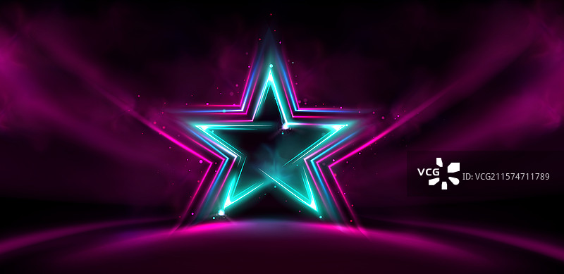 黑暗舞台上发光的霓虹星星图片素材