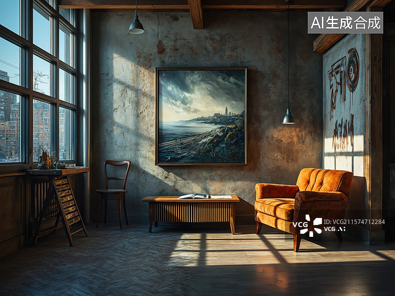 【AI数字艺术】复古书房静谧时光图片素材