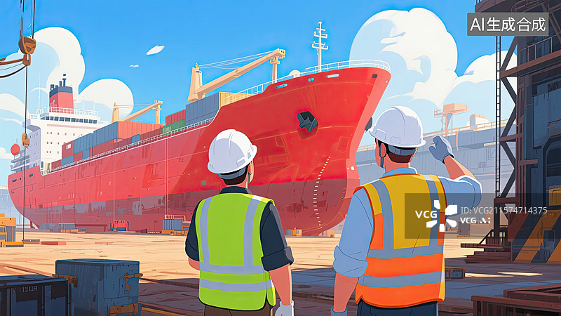 【AI数字艺术】3D，工程师，轮船，干船坞，插画图片素材