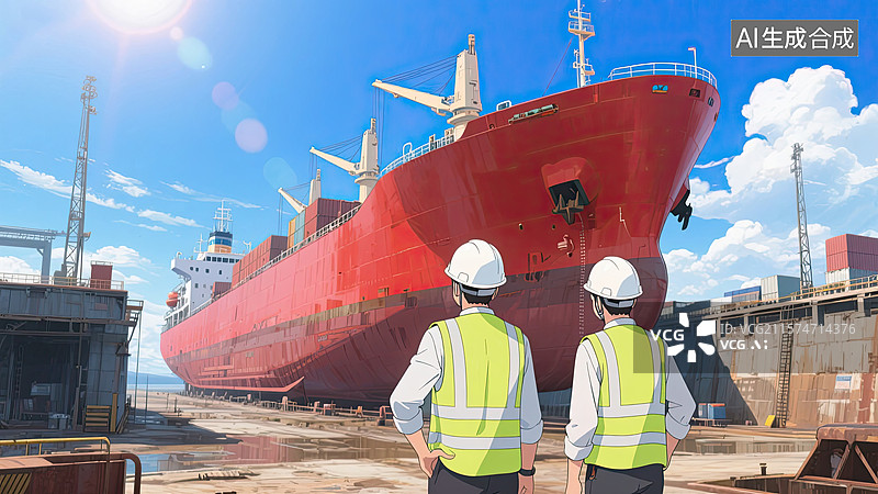 【AI数字艺术】3D，工程师，轮船，干船坞，插画图片素材