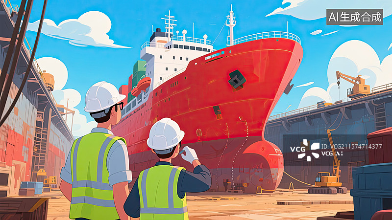 【AI数字艺术】3D，工程师，轮船，干船坞，插画图片素材
