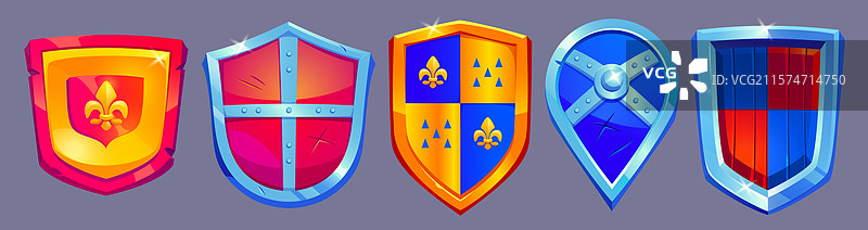 中世纪卡通盾牌，带有金属边缘图片素材