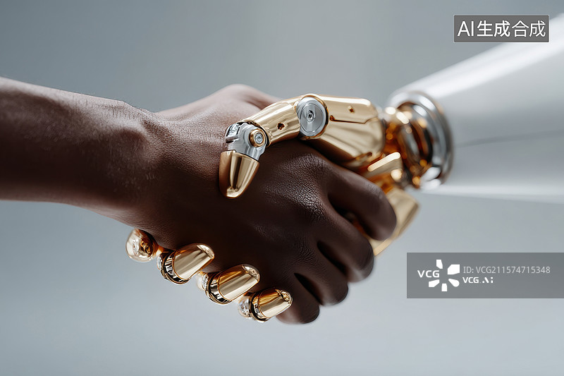【AI数字艺术】机械手正在与另机械手握手图片素材