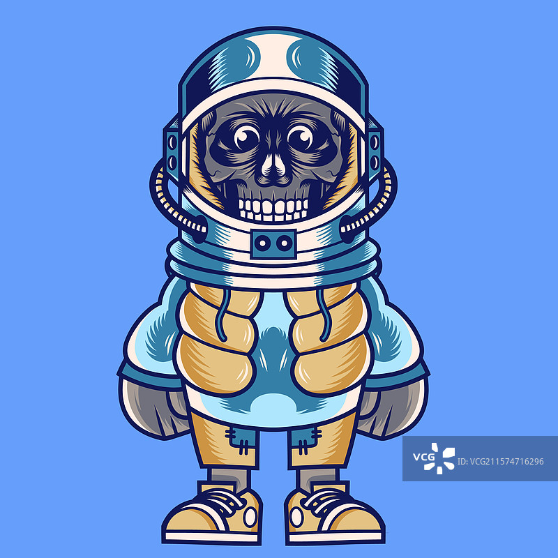 卡通骷髅宇航员吉祥物角色设计图片素材