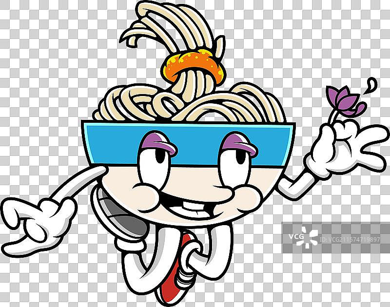 免抠素材：手拿鲜花的开心面条精灵卡通插画图片素材