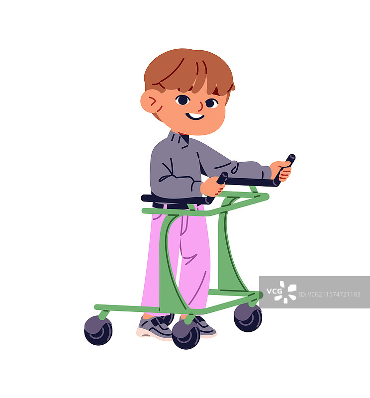 使用辅助工具的残疾小男孩出行图片素材