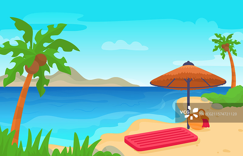 夏季海滩海洋沿岸与保护伞图片素材