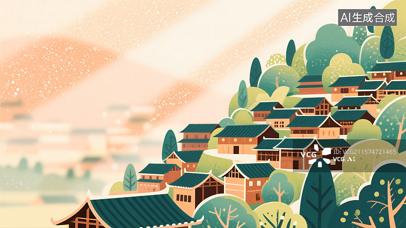 【AI数字艺术】山寨村落风景插画图片素材