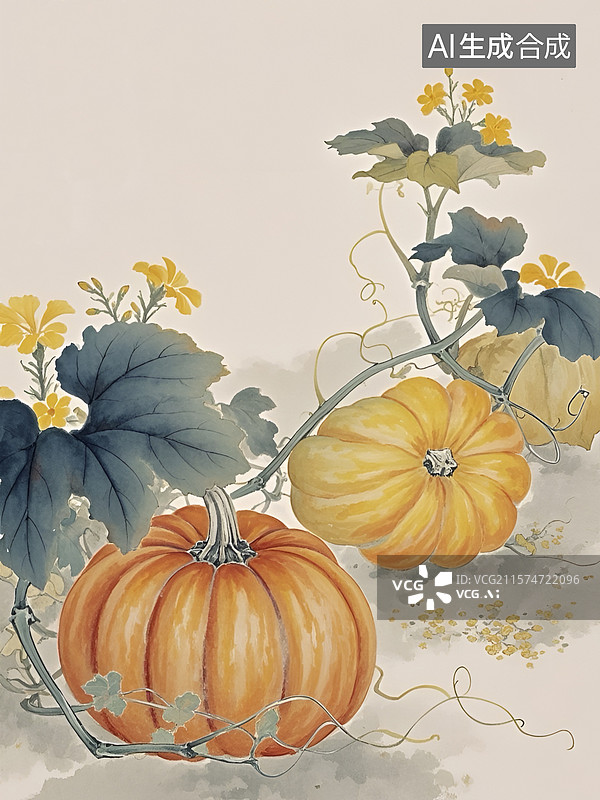 【AI数字艺术】描绘南瓜与花卉的绘画作品图片素材