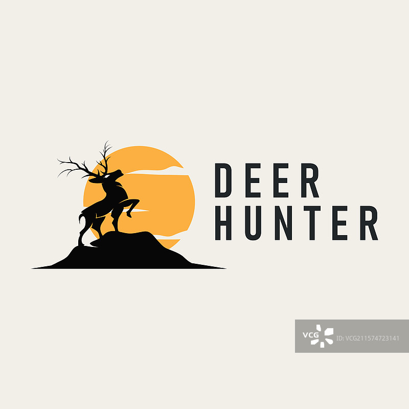 鹿标志设计，黑色鹿猎人概念图片素材