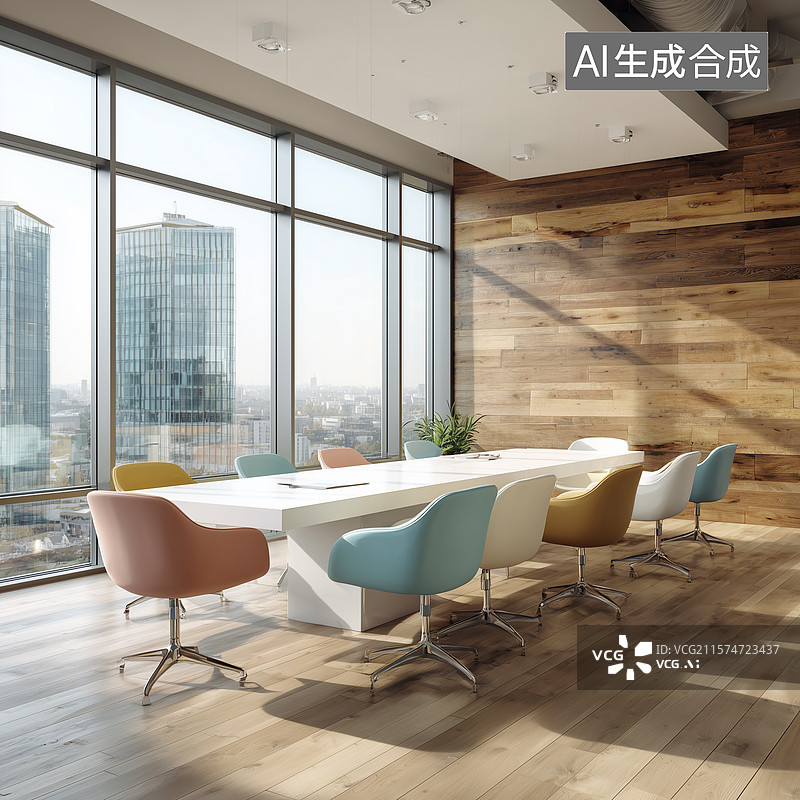 【AI数字艺术】极简落地窗会议室图片素材
